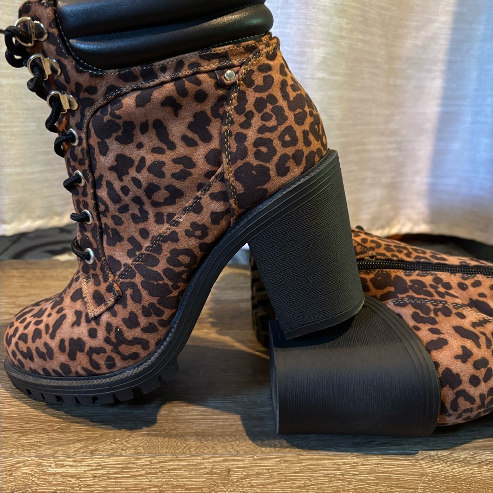 Torrid Brown Leopard Lace-Up Boots